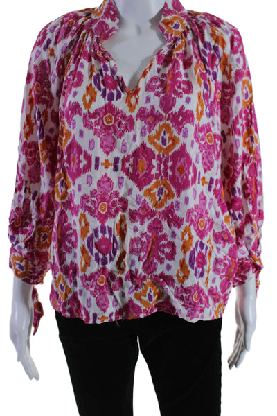 Christian Siriano Womens Pullover Abstract Print Blouse White Pink Medium