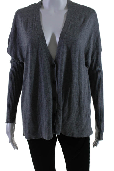 ATM Womens Long Sleeve Button Down Cardigan Sweater Gray Size Small