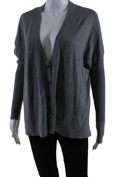 ATM Womens Long Sleeve Button Down Cardigan Sweater Gray Size Small