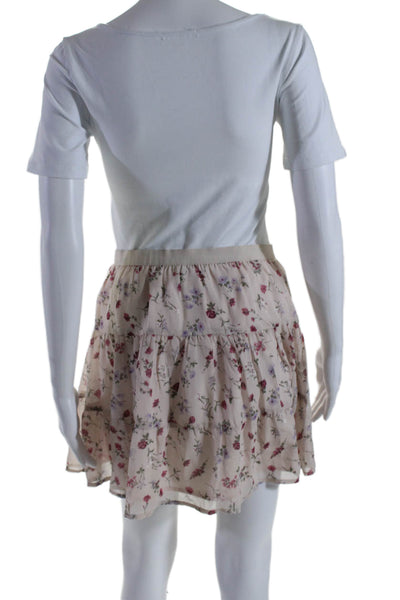 Joie Womens Elastic Waist Floral Print Flare Skirt Pink Size Small