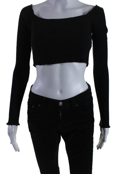 Callipygian Womens Long Sleeve Tight Knit Basic Top Black Size Small