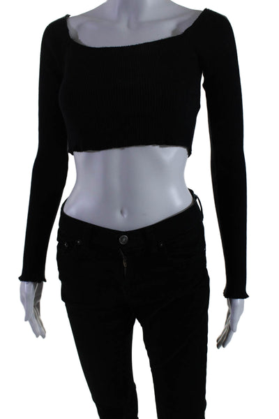 Callipygian Womens Long Sleeve Tight Knit Basic Top Black Size Small