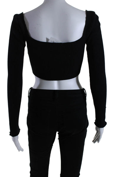 Callipygian Womens Long Sleeve Tight Knit Basic Top Black Size Small