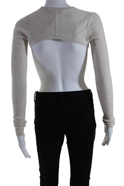 Tibi Womens Long Sleeve Crew Neck Tight Knit Crop Top Beige Size XS