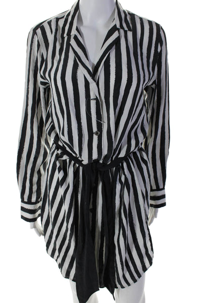 Kate Moss Equipment Womens Silk Striped Belted Buttoned Shift Dress White Size S