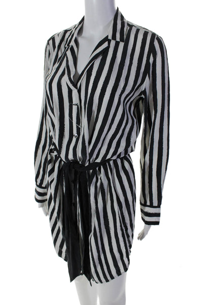 Kate Moss Equipment Womens Silk Striped Belted Buttoned Shift Dress White Size S