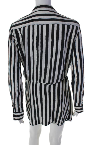 Kate Moss Equipment Womens Silk Striped Belted Buttoned Shift Dress White Size S