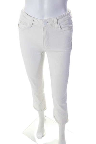 Paige Womens Cotton Colette Cropped Zipped Flare Leg Jeans White Size EUR 27