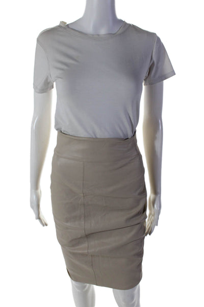 Bailey 44 Womens Faux Leather Back Zipped Slip-On Pencil Skirt Beige Size XS