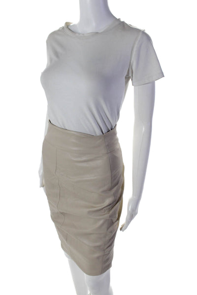 Bailey 44 Womens Faux Leather Back Zipped Slip-On Pencil Skirt Beige Size XS