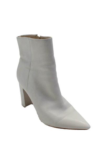 Marc Fisher Womens Leather Zip Pointed Toe Block Heeled Booties White Size 9M