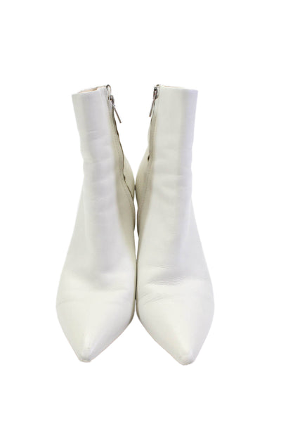 Marc Fisher Womens Leather Zip Pointed Toe Block Heeled Booties White Size 9M