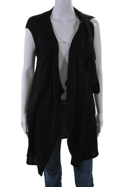 N.Peal Womens Cashmere Sleeveless Open Front Longline Sweater Vest Black Size S