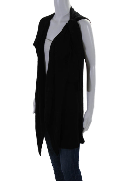 N.Peal Womens Cashmere Sleeveless Open Front Longline Sweater Vest Black Size S