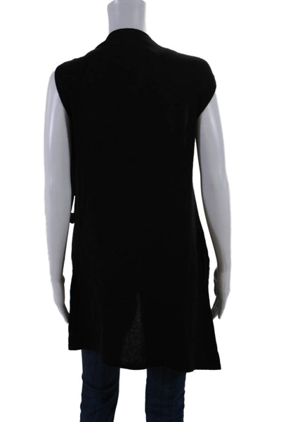 N.Peal Womens Cashmere Sleeveless Open Front Longline Sweater Vest Black Size S