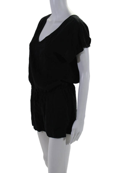 J Crew Womens Drawstring Waist V-Neck Short Sleeve Romper Black Size XS