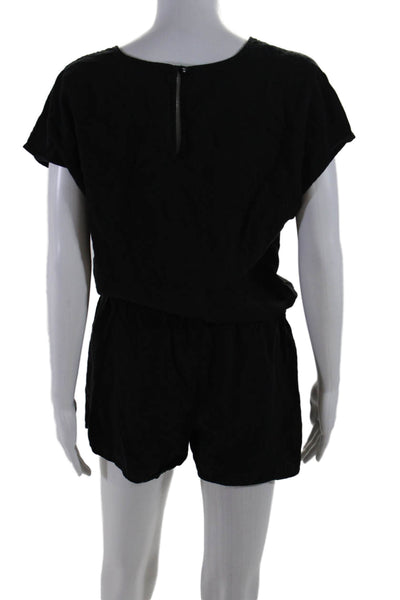 J Crew Womens Drawstring Waist V-Neck Short Sleeve Romper Black Size XS