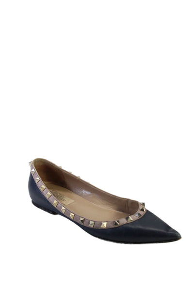 Valentino Garavani Womens Patten Leather Closed Pointed Toe Flats Black Size EUR