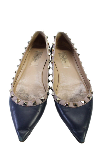 Valentino Garavani Womens Patten Leather Closed Pointed Toe Flats Black Size EUR