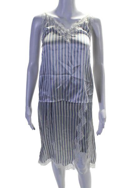 The Kooples Womens Silk Lace Stripped Sheer Tank Top Skirt Set White Size 0