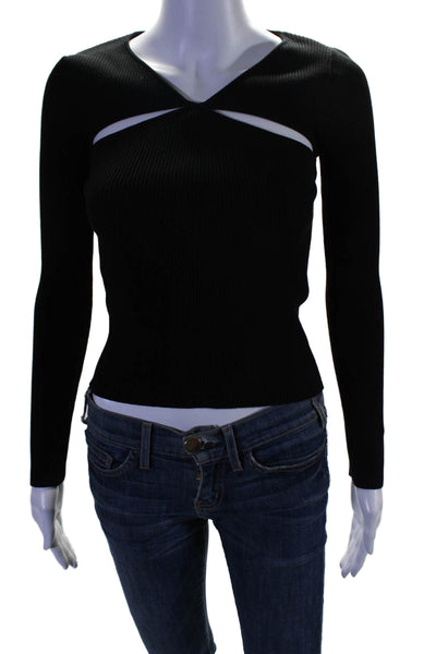 Line And Dot Womens Fitted Knit Long Sleeve Cut Out Front Top Black Size XS