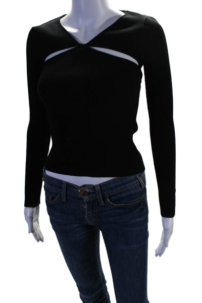 Line And Dot Womens Fitted Knit Long Sleeve Cut Out Front Top Black Size XS