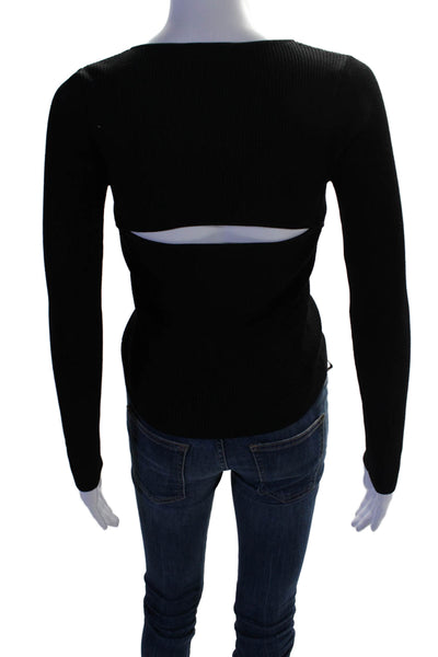 Line And Dot Womens Fitted Knit Long Sleeve Cut Out Front Top Black Size XS