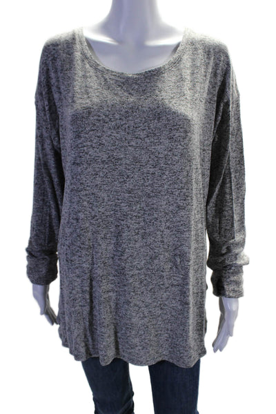 Athleta Womens Cotton Round Neck Long Sleeve Thin Knit Basic Top Gray Size L