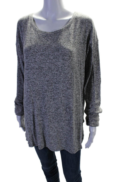 Athleta Womens Cotton Round Neck Long Sleeve Thin Knit Basic Top Gray Size L