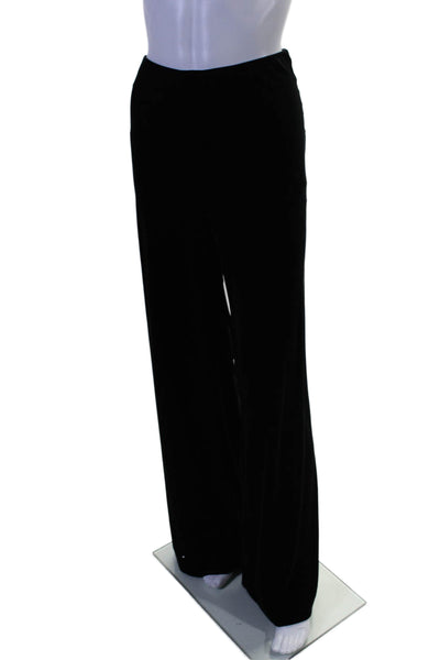 Teri Jon Womens Velvet Texture Flare Leg Elastic Waistband Wide Leg Pants Black