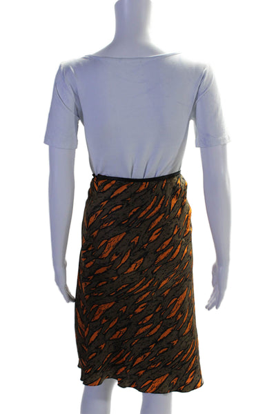 Angela Amiri Womens Silk Striped Print Midi Bias Slip Skirt Brown Orange Size S