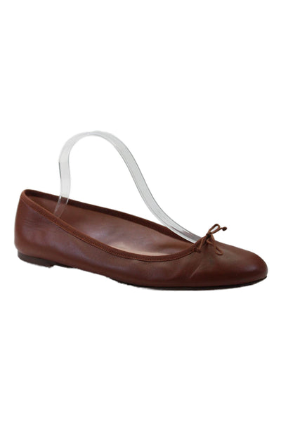 Unsubscribed Womens Leather Brown Bow Front Ballet Flats Shoes Size 10