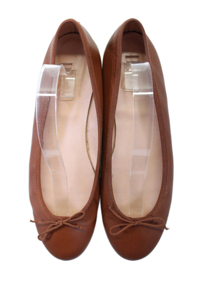 Unsubscribed Womens Leather Brown Bow Front Ballet Flats Shoes Size 10