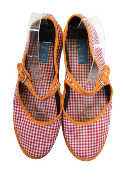 Sant M Womens Red Gingham Print Flat Mary Jane Shoes Size 12