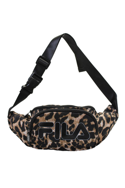 Fila Womens Animal Print Zipper Closure Adjustable Strap Belt Bag Brown Black