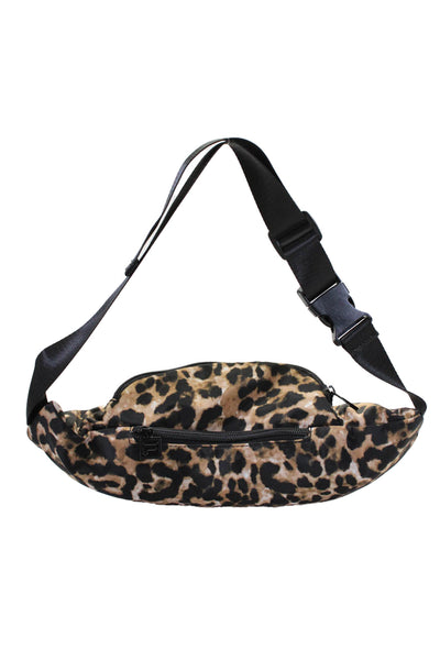 Fila Womens Animal Print Zipper Closure Adjustable Strap Belt Bag Brown Black