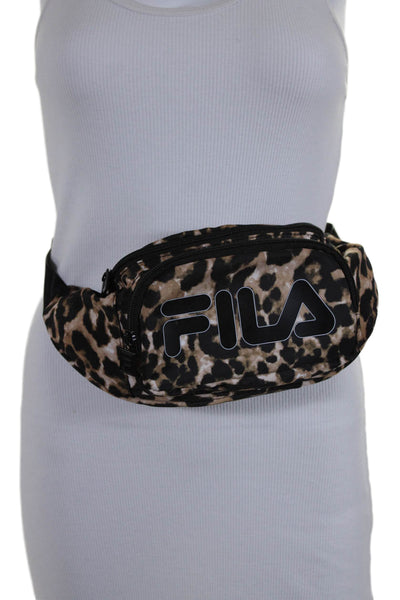 Fila Womens Animal Print Zipper Closure Adjustable Strap Belt Bag Brown Black