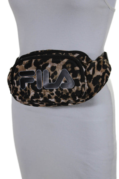 Fila Womens Animal Print Zipper Closure Adjustable Strap Belt Bag Brown Black