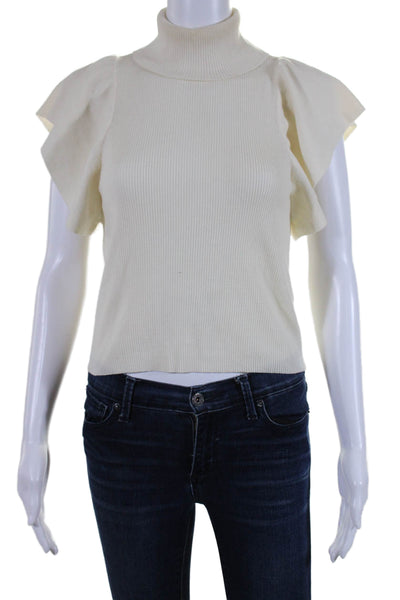 A.L.C. Womens Ribbed Short Sleeves Crew Neck Sweater White Wool Size Large