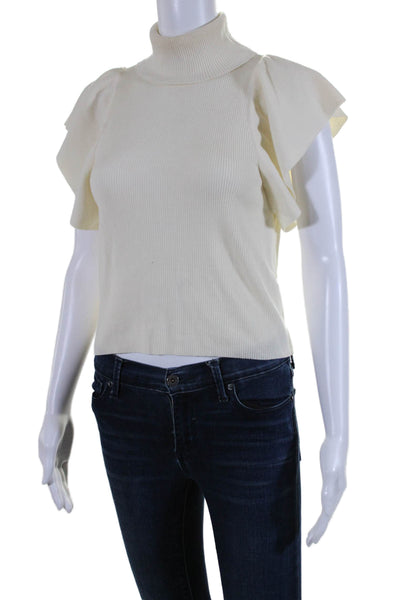 A.L.C. Womens Ribbed Short Sleeves Crew Neck Sweater White Wool Size Large