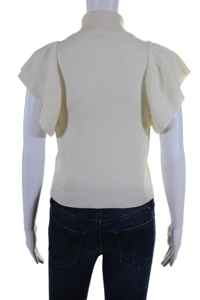 A.L.C. Womens Ribbed Short Sleeves Crew Neck Sweater White Wool Size Large