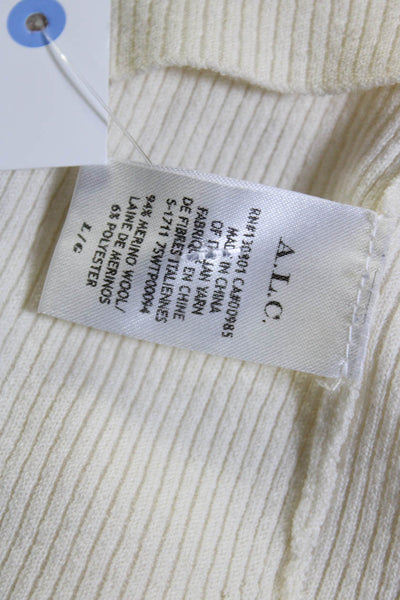 A.L.C. Womens Ribbed Short Sleeves Crew Neck Sweater White Wool Size Large