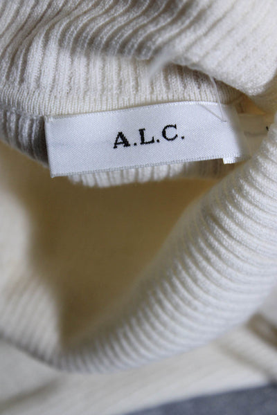 A.L.C. Womens Ribbed Short Sleeves Crew Neck Sweater White Wool Size Large