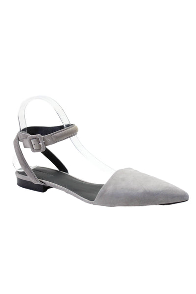 Alexander Wang Womens Suede Texture Pointed Close Toe Strap Flats Gray Size EUR