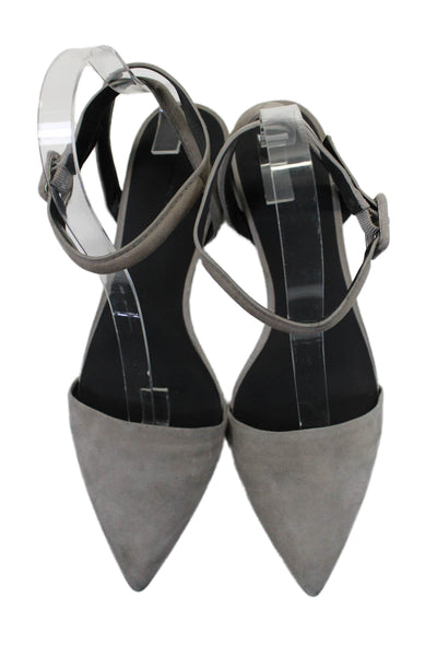 Alexander Wang Womens Suede Texture Pointed Close Toe Strap Flats Gray Size EUR