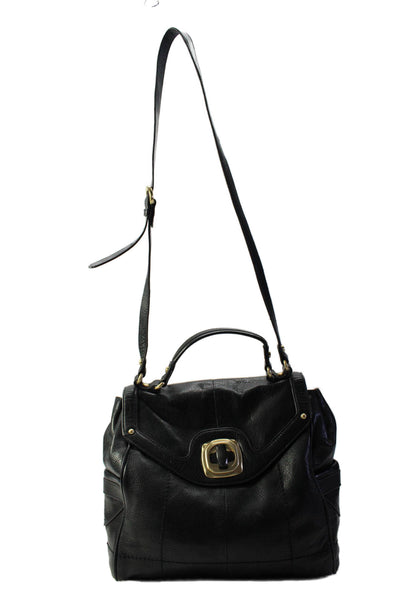 B Makowsky Womens Black Leather Flap Turn Lock Top Handle Shoulder Bag Handbag