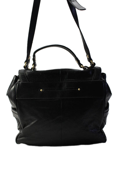 B Makowsky Womens Black Leather Flap Turn Lock Top Handle Shoulder Bag Handbag