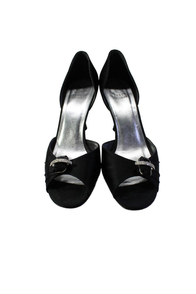 Stuart Weitzman Womens Black Crystal Detail Open Toe D'Orsay Heels Shoes Size 8