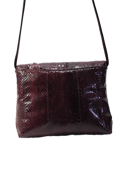 Aspects Womens Maroon Snakeskin Flap Pleated Crossbody Clutch Bag Handbag