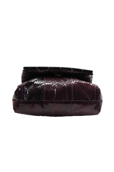 Aspects Womens Maroon Snakeskin Flap Pleated Crossbody Clutch Bag Handbag